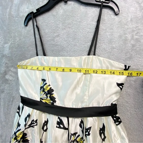 Y2K Cream Black Satin Floral  Dress with Yellow Accents Size S - Picture 5 of 9